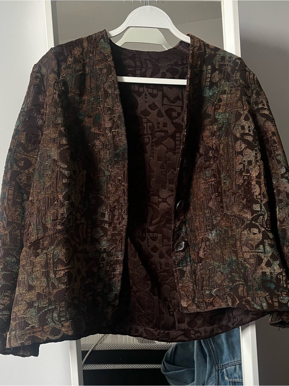 Vtg double sided Womens Brown Patterned Coat Jacket